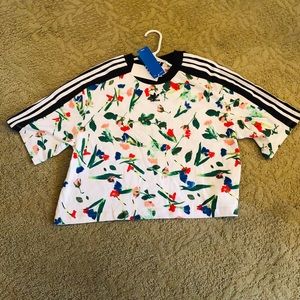 NEW! Adidas floral top with three striped sleeves